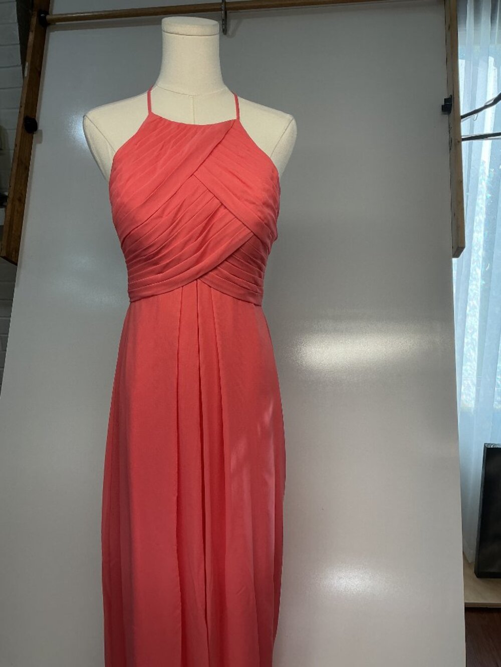 Azazie Antique Rose Halter Chiffon Maxi Dress Pleated Bridesmaid Formal - Picture 4 of 14